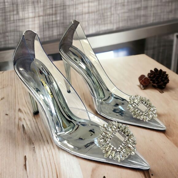 Good American Women’s Glass Cinder-f*cking-rella Pump Size 9.5 - Picture 1 of 10